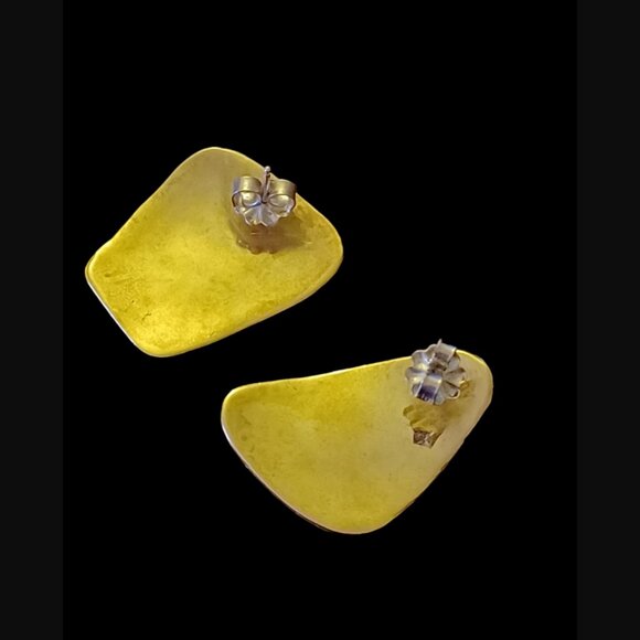 Leigh Miller Brass Splater Mismatched Ripple Effect 925 Backs And Post Earrings - Picture 2 of 5